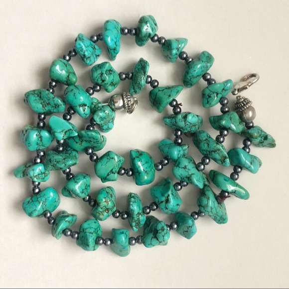 Turquoise Nugget Hematite Bead Necklace - Picture 9 of 13